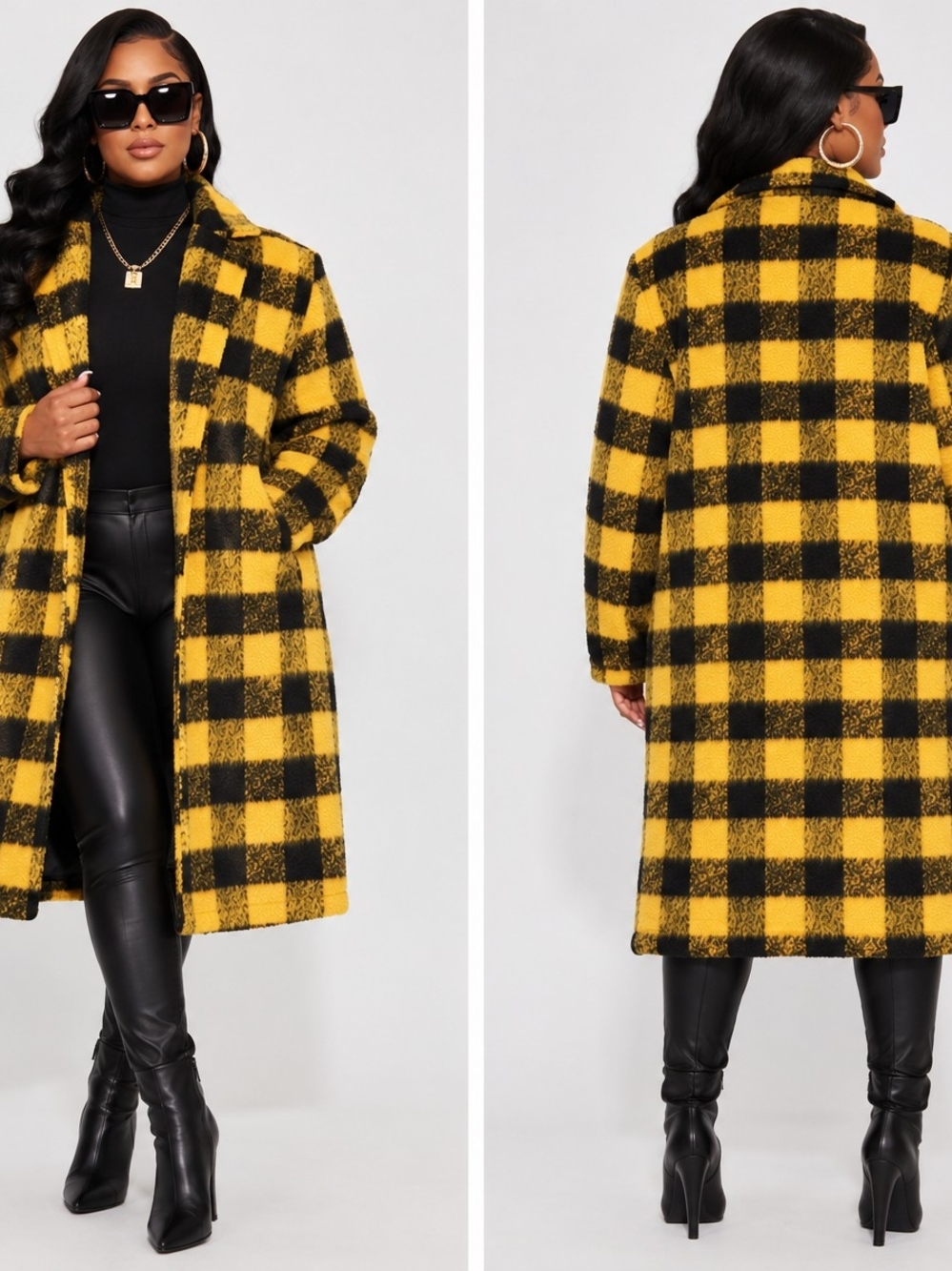 Black & Yellow Plaid Brushed Mohair Wool Coat 🧥🤩🫰🏾Sz L (NWT)